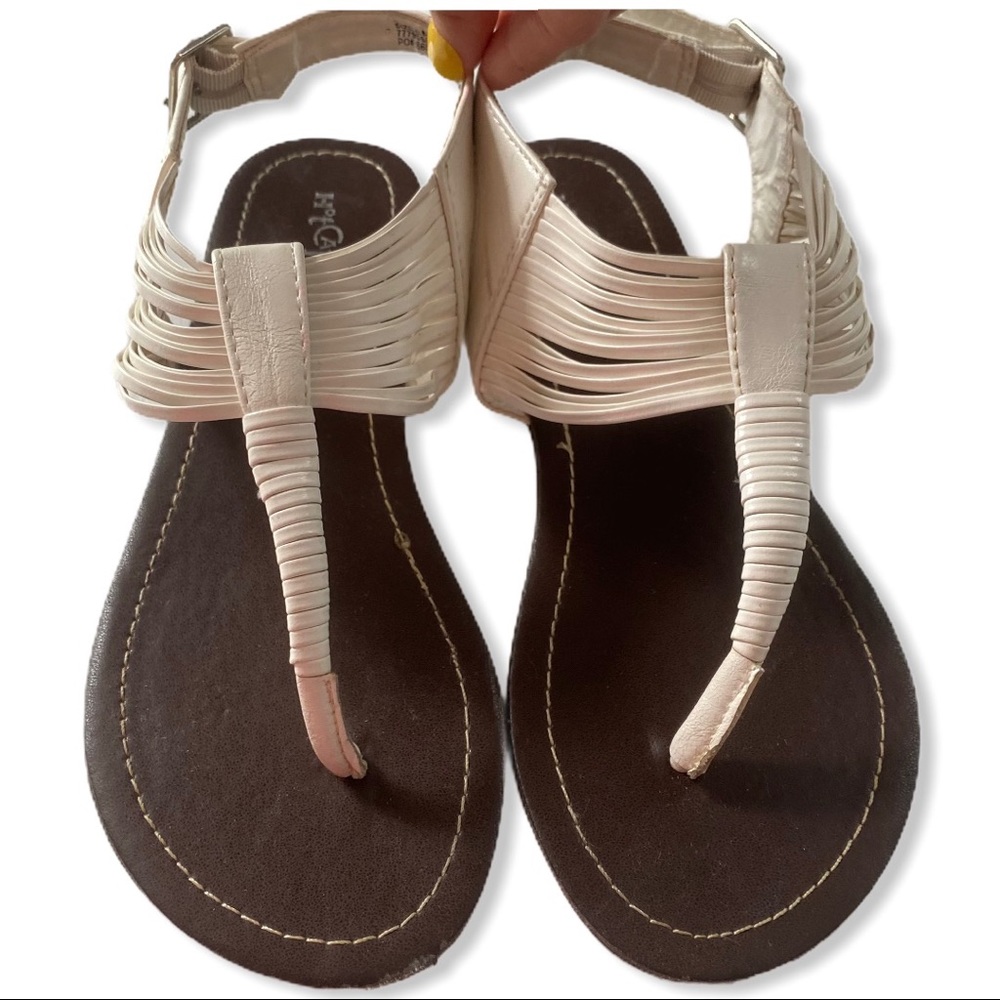 Hot Cakes White Thong Sandals Strappy Flats Shoes